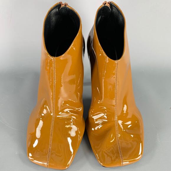 PHOEBE PHILO Size 7.5 Camel Patent Leather Square Toe Boots - Picture 4 of 9